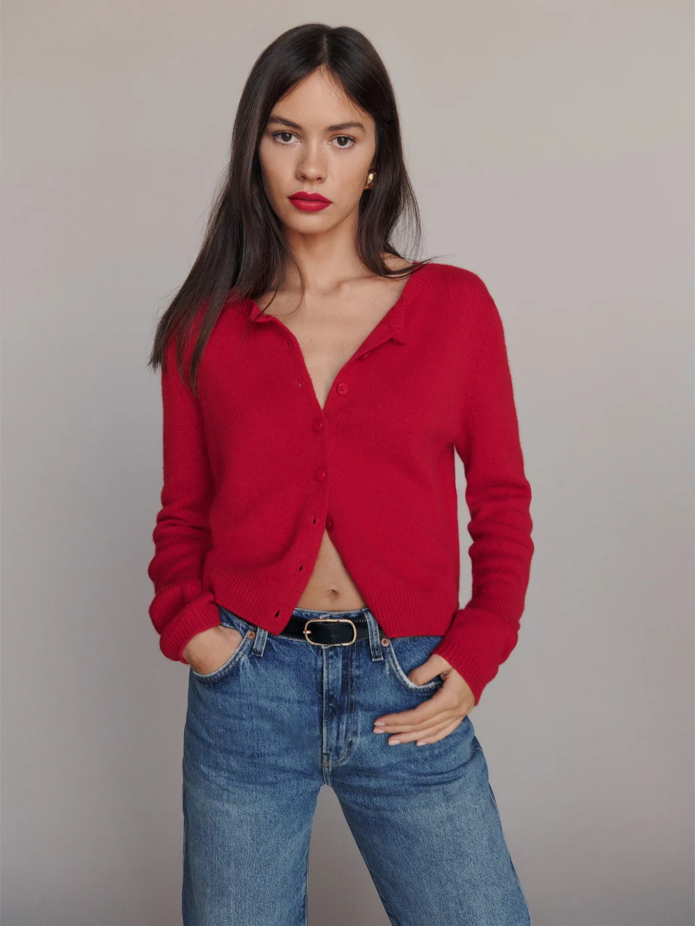 Red cashmere cardigan