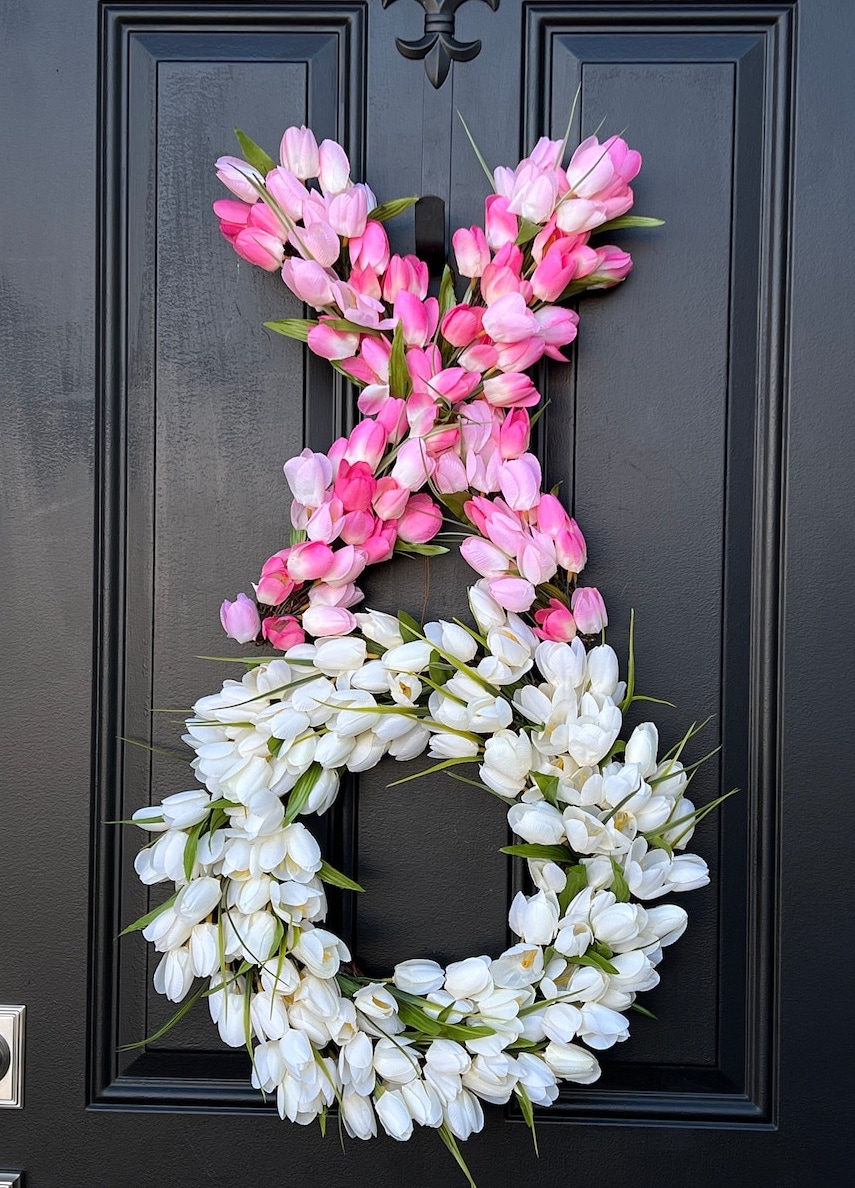 Elegant pink and white XO tulip wreath.