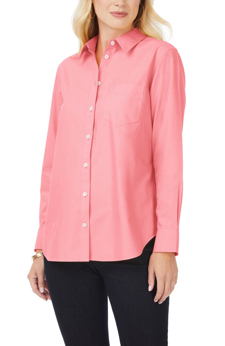 Pink Foxcroft Non-Iron Boyfriend Button-Up Shirt 