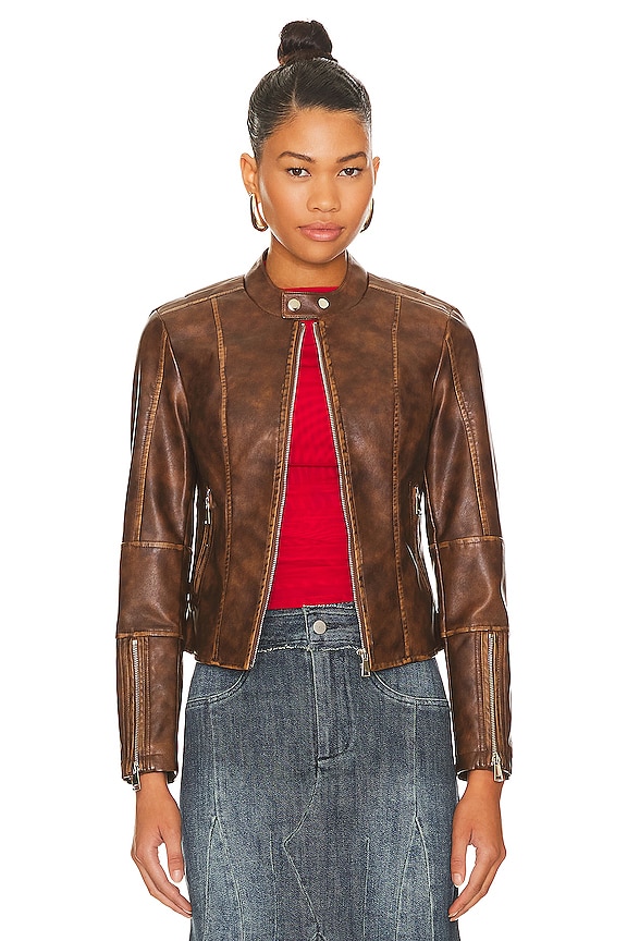 Brown Superdown Steph Faux Leather Moto Jacket 