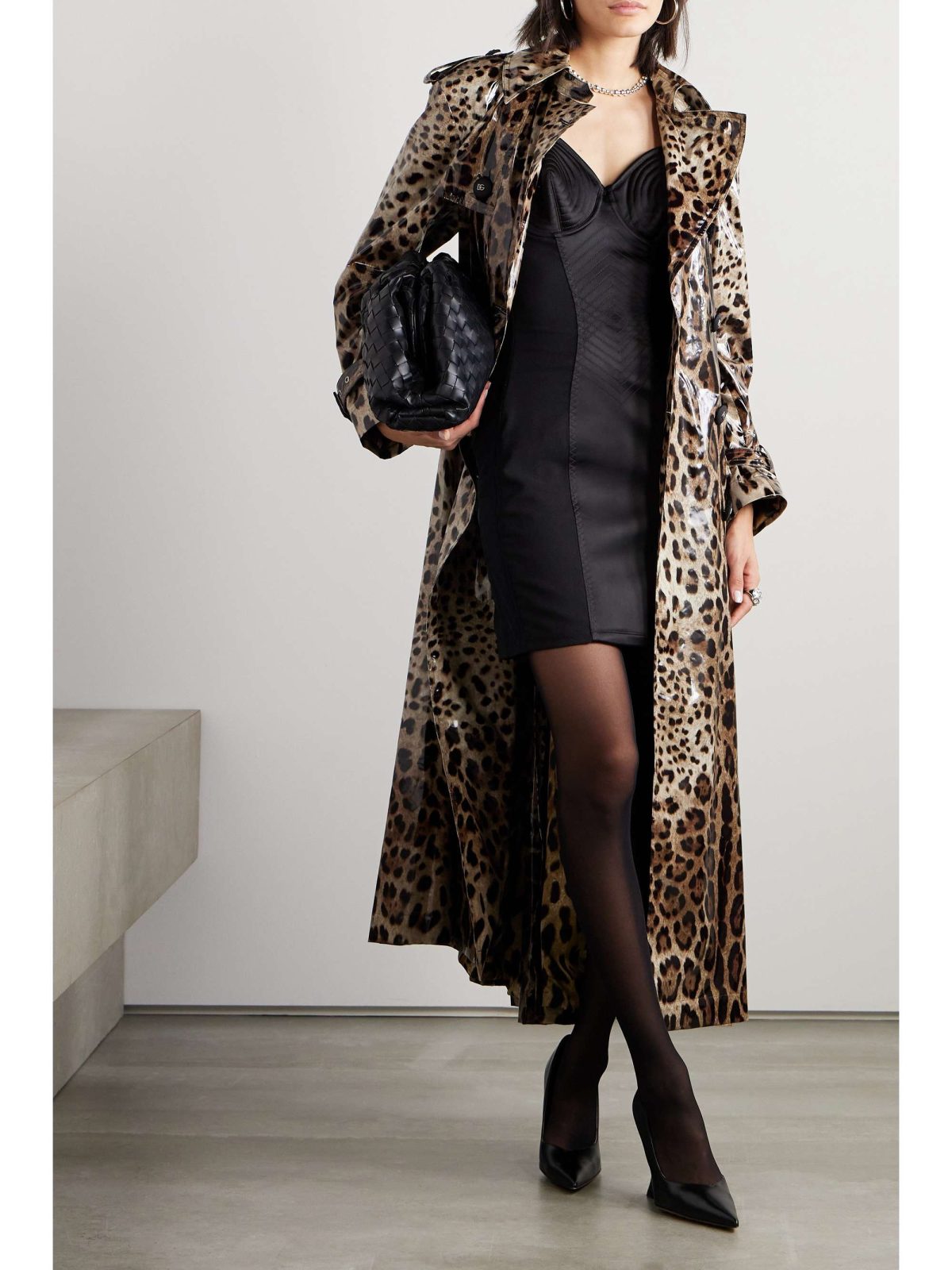 Tan, black and brown Dolce & Gabbana Double-breasted leopard-print coated-canvas trench coat