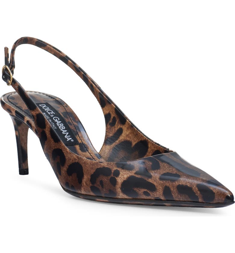 Brown and black Dolce & Gabbana Lollo Leopard Print Pointed Toe Slingback Pump 