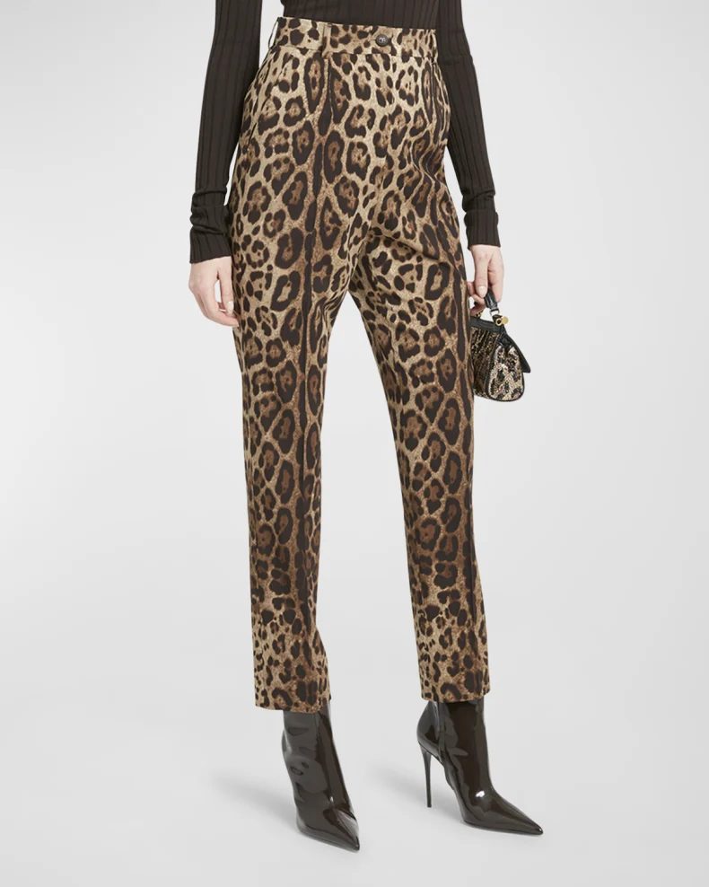 Tan and brown Dolce & Gabbana Leopard Straight-Leg Pants