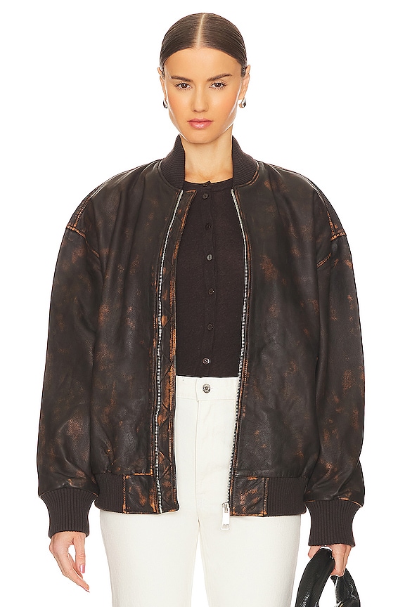 Dark brown GRLFRND Distressed Leather Oversized Bomber 