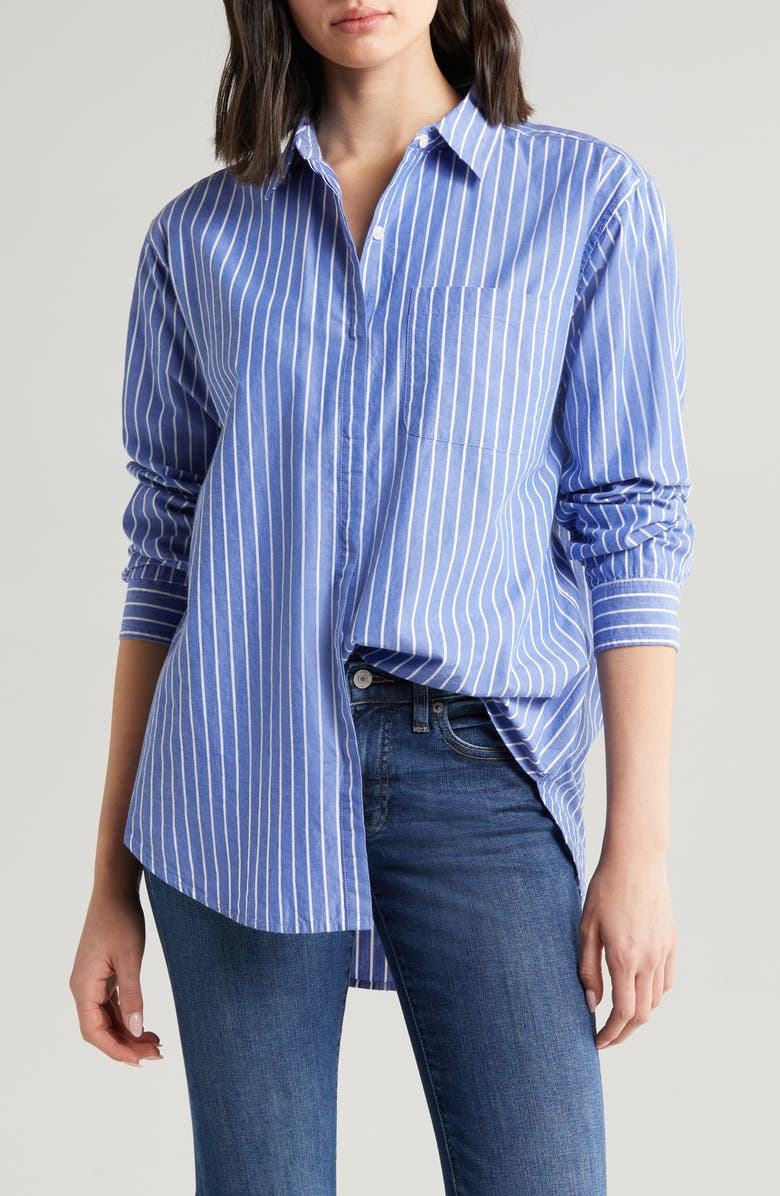 Blue stripe Lucky Brand Oversize Cotton Button-Up Shirt 