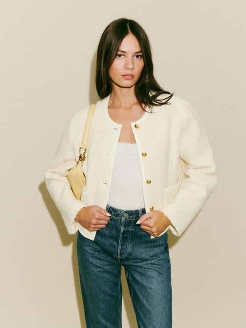 Ivory Reformation Dale Cropped Jacket 