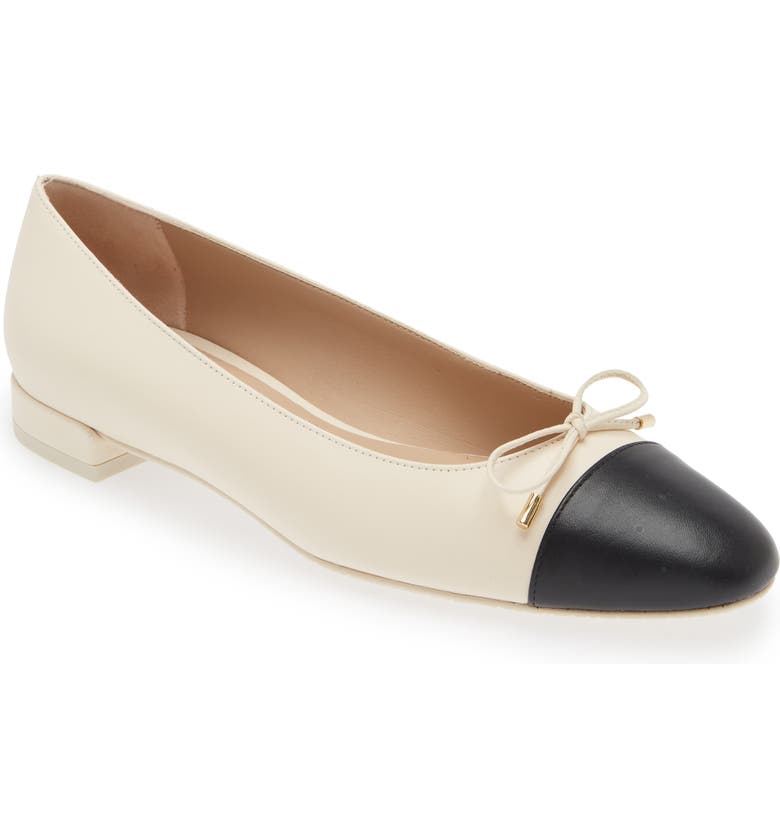 White and black Stuart Weitzman Sleek Cap Toe Bow Flat 