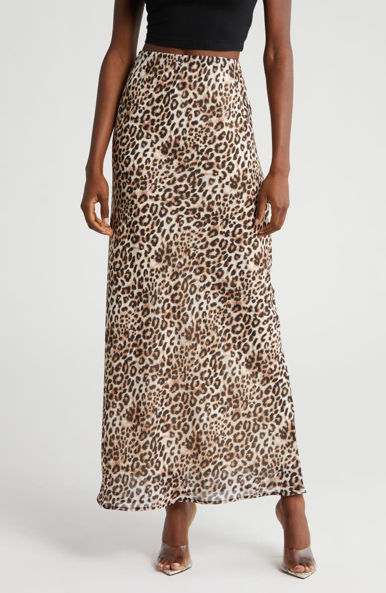 Beige and brown WAYF Mae Leopard Print Maxi Skirt 