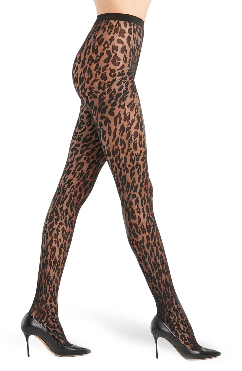 Tan and black Wolford Josey Leopard Pattern Tights 