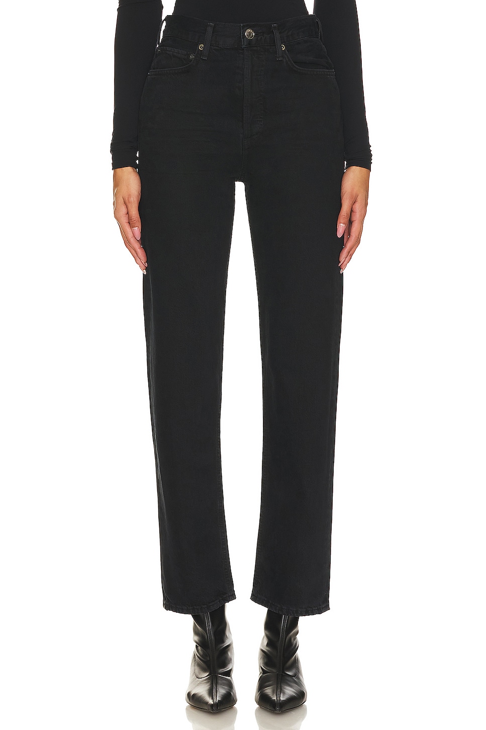 Black Agolde 90s Pinch Waist High Rise Straight
