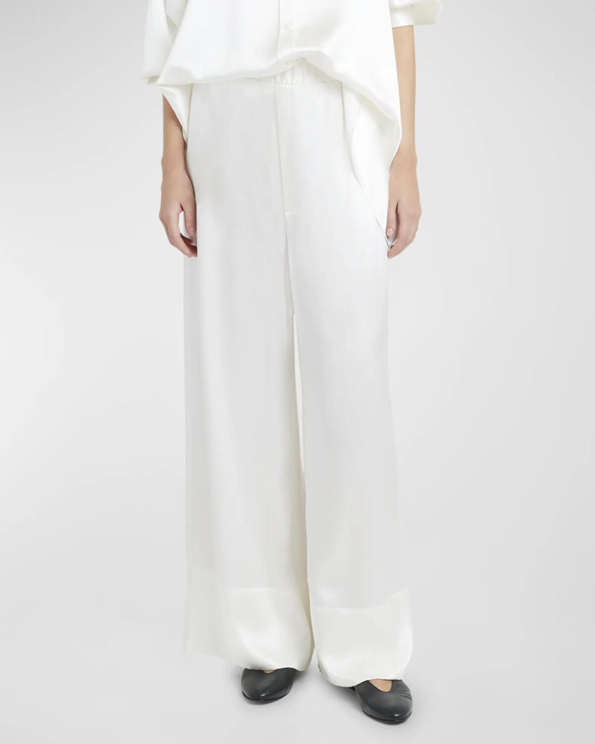 White Armarium Kay Mid-Rise Wide-Leg Silk Pull-On Pants