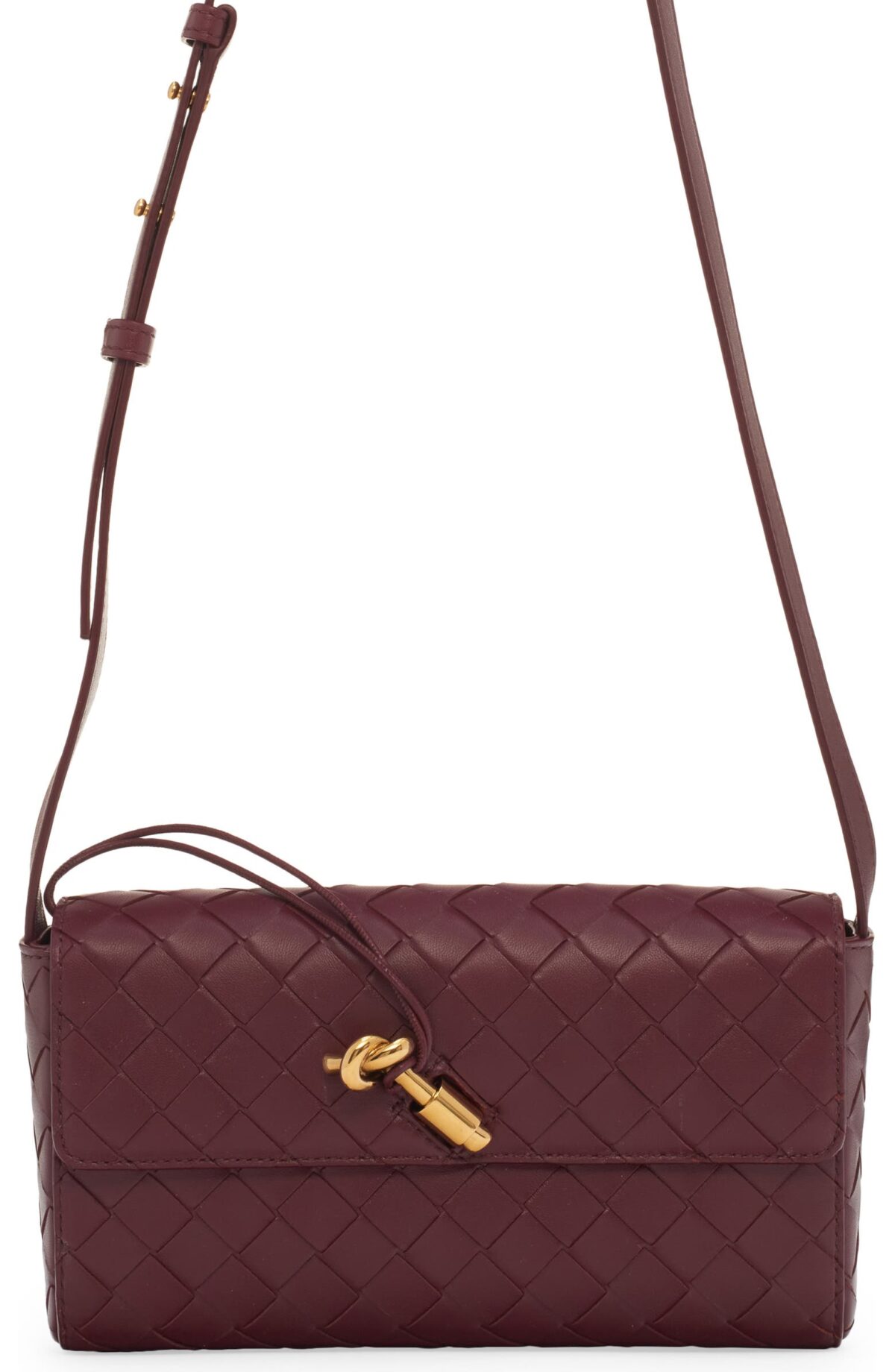 Burgundy Bottega Veneta Mini Intrecciato Leather Crossbody Bag