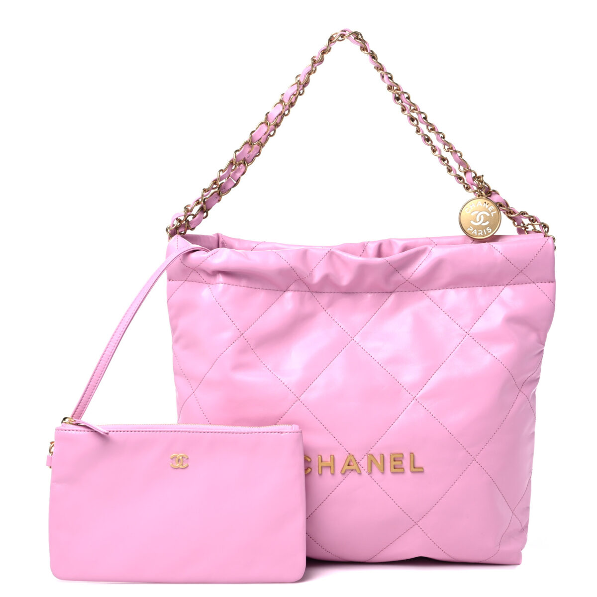 Pink Chanel Shiny Calfskin Quilted Small Chanel 22