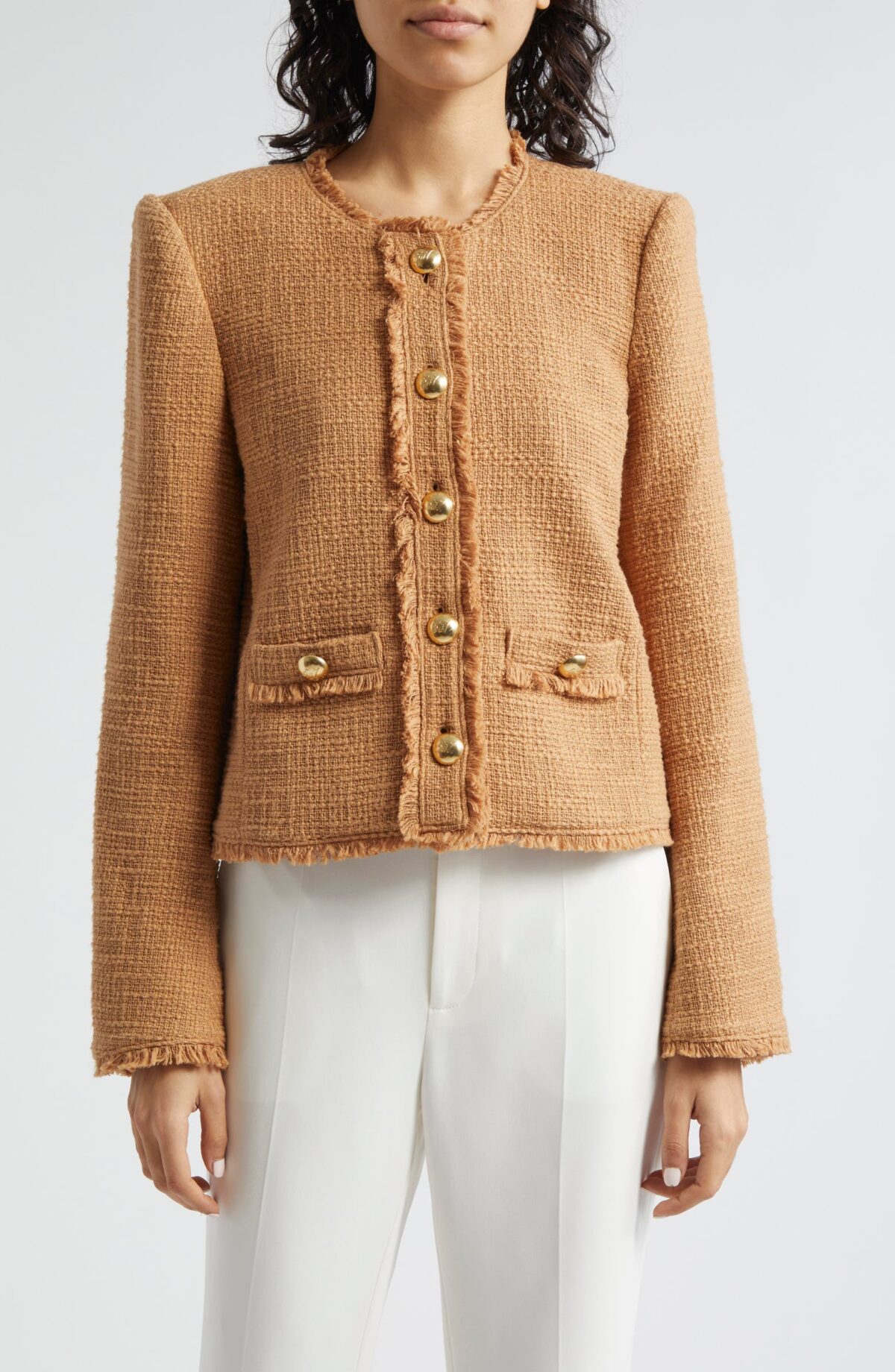 Camel Cinq a Sept Christie Tweed Jacket 