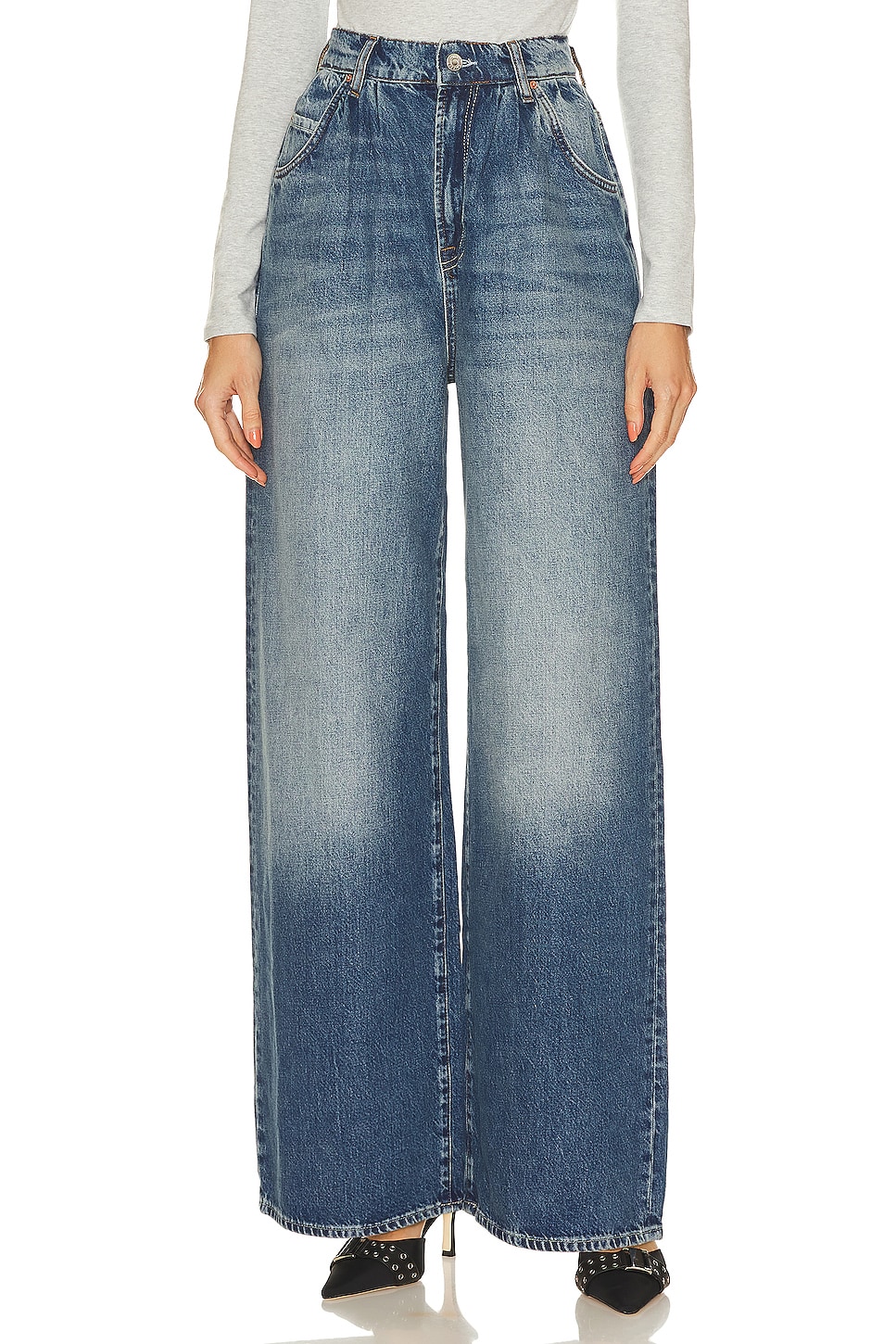Mide wash blue GRLFRND Chloe Super High Rise Pleated Wide Leg 