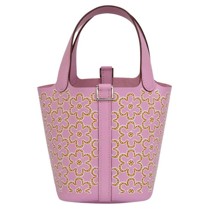 Pink and yellow Hermès Micro Lucky Daisy Picotin 