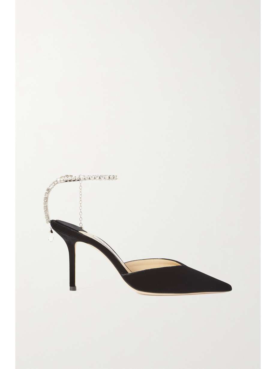 Black Jimmy Choo Saeda 85 crystal-embellished velvet pumps 