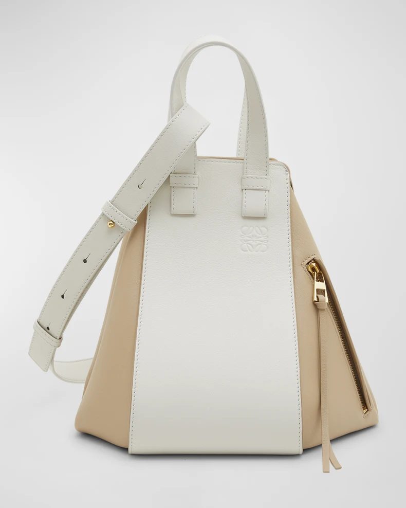 White and pale beige Loewe Hammock Small Top-Handle Bag in Leather 