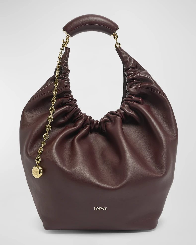 Dark burgundy-purple Loewe Squeeze Medium Shoulder Bag in Napa Leather 