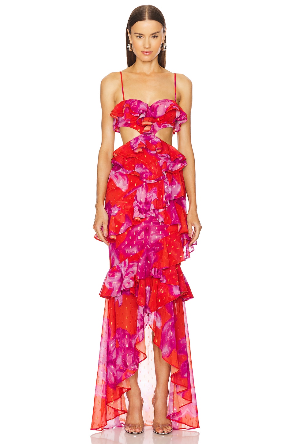 Red floral dress.
