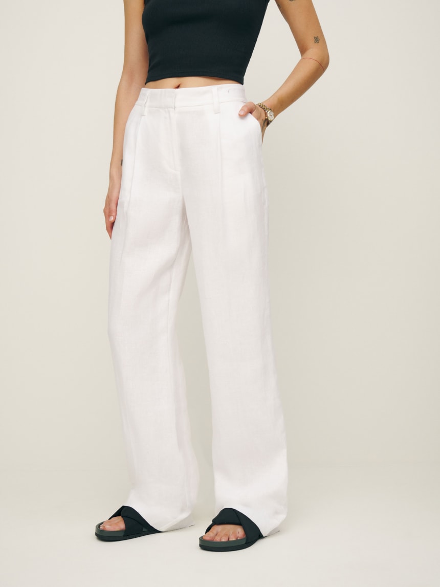 White Reformation Alex Linen Pant