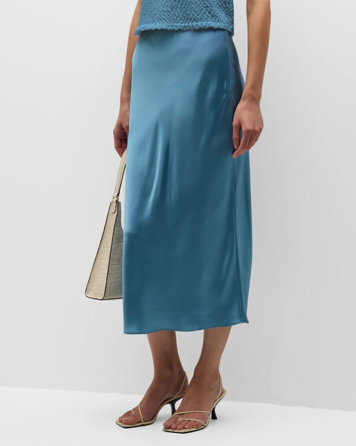 Teal blue Sablyn Silk Midi Skirt