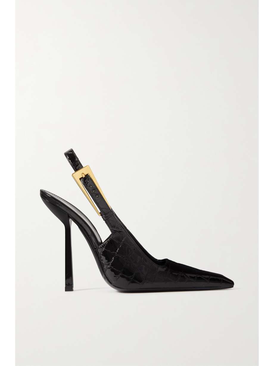 Black Saint Laurent Lee patent-leather slingback pumps 