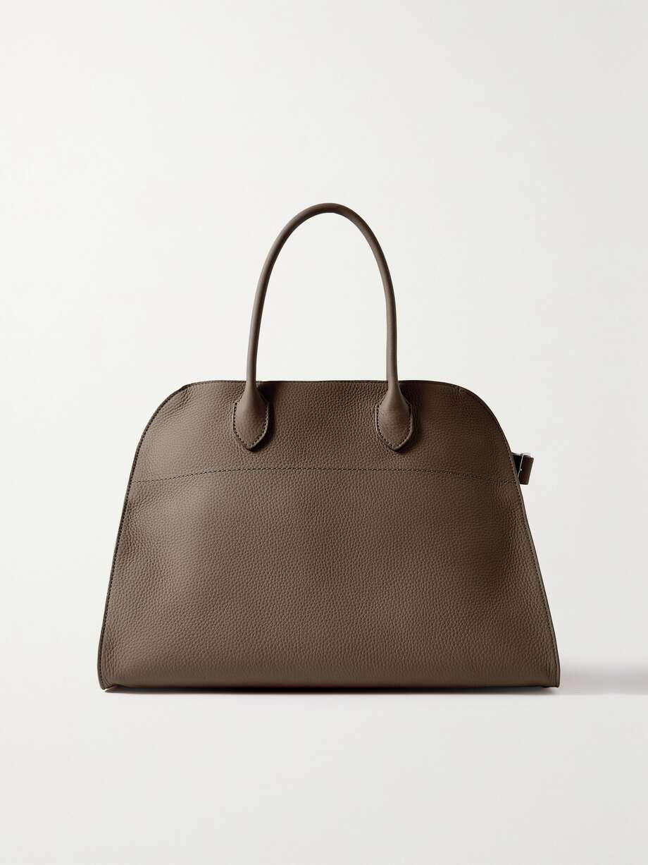 Dark taupe The Row Margaux 15 Air buckled textured-leather tote