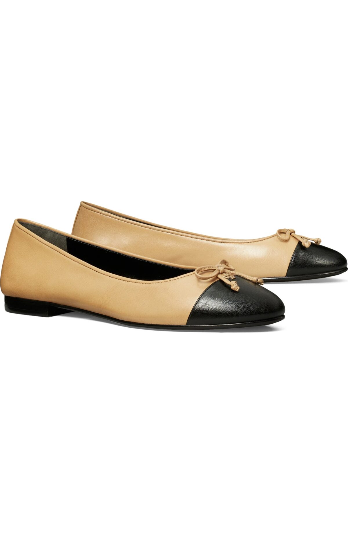 Beige and black Tory Burch Cap Toe Ballet Flat