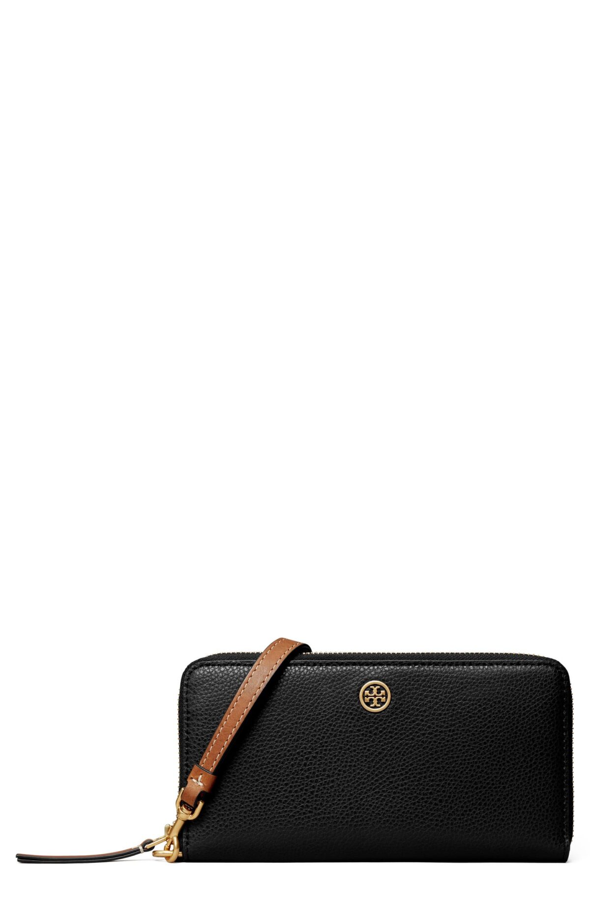 Màu đen và nâu Tory Burch Robinson Pebble Leather Zip quanh ví lục địa