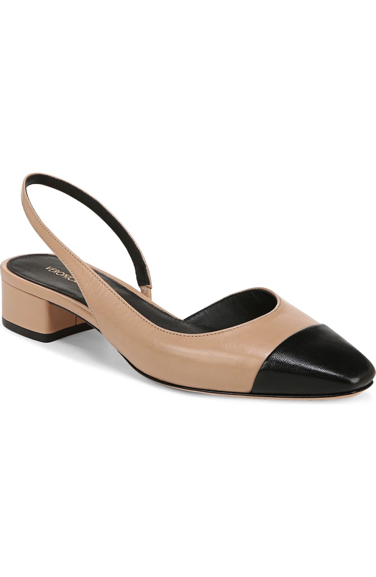 Nude beige and black Veronica Beard Cecile Half d'Orsay Slingback Pump