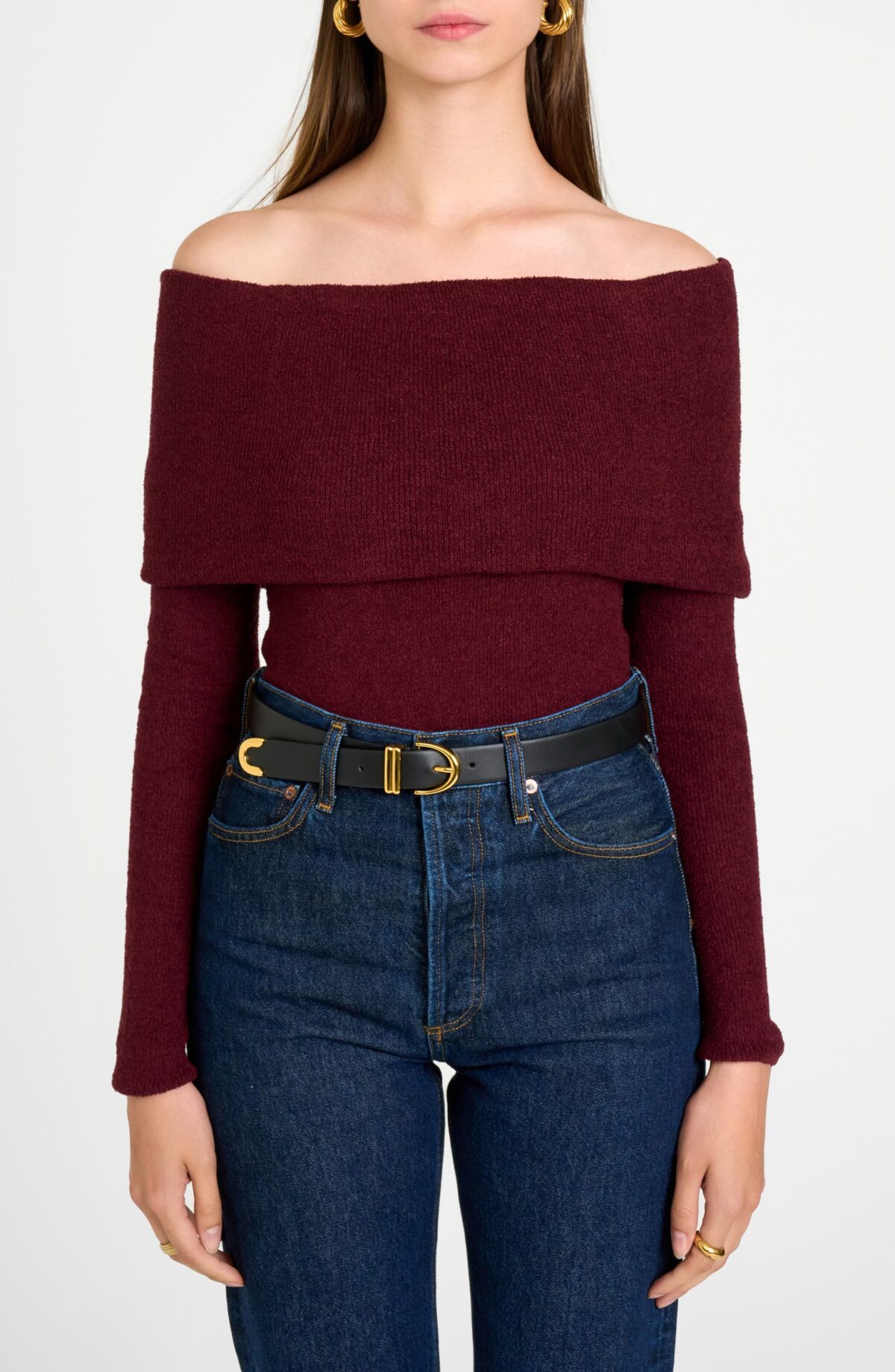 Burgundy WAYF Morgan Off the Shoulder Sweater