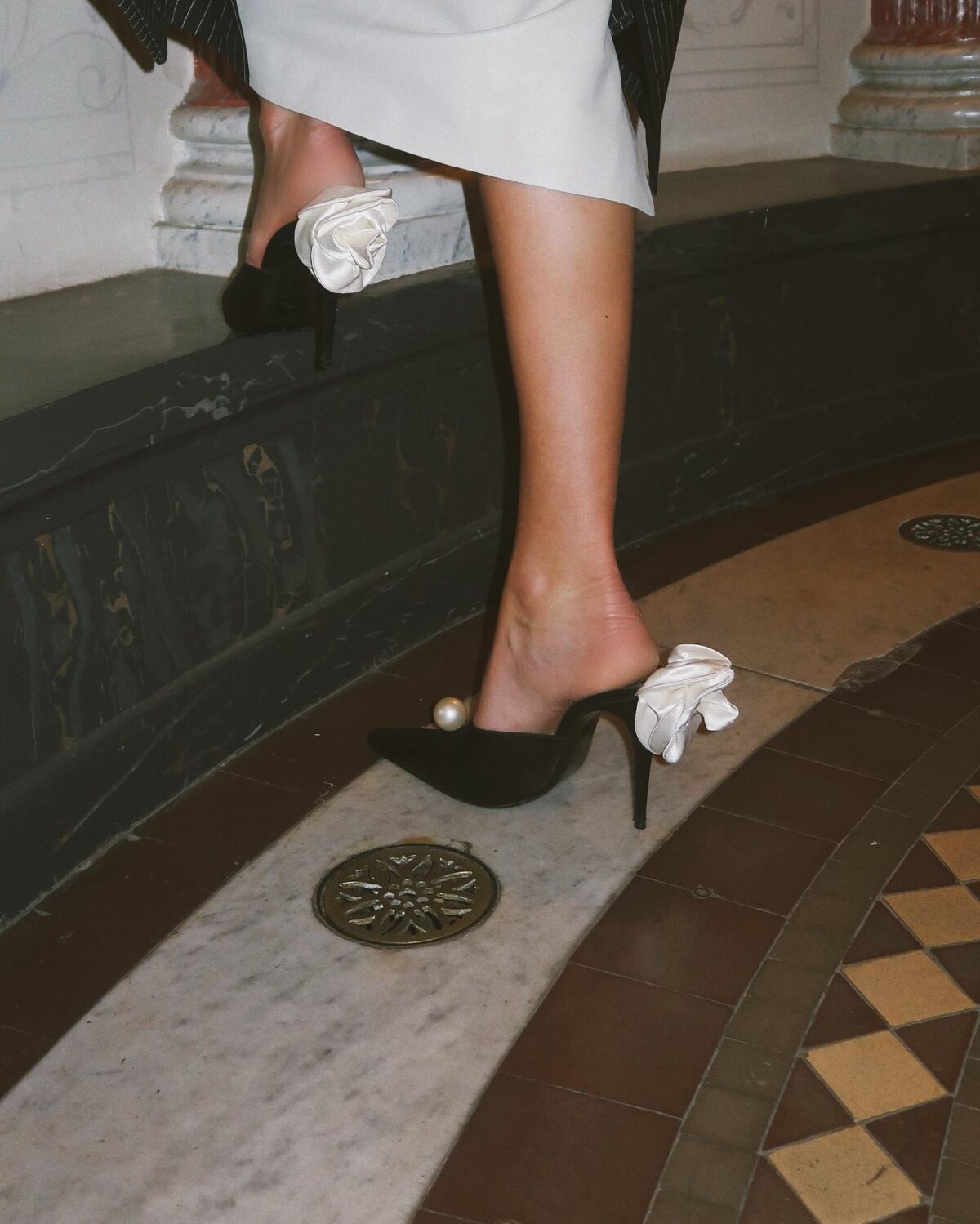 Magda Butrym Rose heels with pearls.